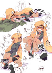 Rule 34 | 1girl, beret, blush, boots, breasts, breasts out, clothes pull, comic, dark-skinned female, dark skin, female focus, female masturbation, forge-chan (splatoon), hat, inkling, inkling girl, inkling player character, jacket, masturbation, n-zap (splatoon), nintendo, nipples, orange hair, serizawa nae, shorts, shorts pull, simple background, small breasts, smelling, solo, splatoon (manga), splatoon (series), splatoon 1, tentacle hair, translation request, white background