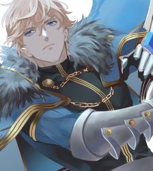 Rule 34 | 1boy, armor, blonde hair, blue eyes, cape, fate/grand order, fate (series), gauntlets, gawain (fate), knights of the round table (fate), male focus, simple background, solo, takashi (huzakenna), white background