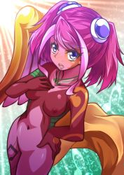 Rule 34 | 1girl, aria the melodious diva, blue eyes, blush, bodypaint, breasts, collarbone, cosplay, eyelashes, facepaint, feet out of frame, female focus, hand on own hip, hand on own chest, highres, hiiragi yuzu, kohatsuka, multicolored hair, musical note, navel, nipples, open mouth, pink hair, short hair, skin tight, small breasts, solo, standing, tagme, thighs, two-tone hair, yu-gi-oh!, yu-gi-oh! arc-v