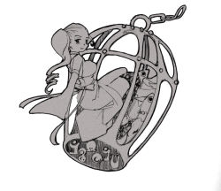 Rule 34 | 10s, 1girl, bare shoulders, birdcage, breasts, cage, detached sleeves, drill hair, dual persona, gotz (madoka magica), greyscale, large breasts, madoka runes, mahou shoujo madoka magica, mahou shoujo madoka magica (anime), monochrome, personification, roberta (madoka magica), sawa-piyo, side ponytail, sleeves past wrists
