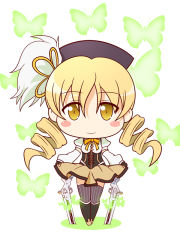 Rule 34 | 10s, 1girl, beret, blonde hair, blush stickers, clothes lift, corset, curtsey, detached sleeves, drill hair, fingerless gloves, gloves, gun, hat, kaleido yuki, magical girl, magical musket, mahou shoujo madoka magica, mahou shoujo madoka magica (anime), ribbon, rifle, skirt, skirt lift, smile, solo, thighhighs, tomoe mami, tomoe mami (magical girl), twin drills, twintails, weapon, yellow eyes, yellow skirt