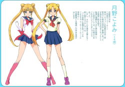 Rule 34 | 1990s (style), 1girl, bishoujo senshi sailor moon, blonde hair, blue sailor collar, blue skirt, boots, bow, casual, knee boots, makacoon, multiple views, red bow, retro artstyle, sailor collar, sailor moon, sailor new moon, school uniform, skirt, translation request, tsukino koyomi, twintails