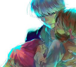 Rule 34 | atlus, carrying, closed eyes, doujima nanako, face-to-face, mansu, narukami yuu, persona, persona 4, princess carry, short hair, short twintails, simple background, sketch, spoilers, twintails