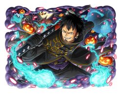 Rule 34 | 1boy, black gloves, black hair, earrings, facial hair, full moon, gloves, halloween, halloween costume, jack-o&#039;-lantern, jewelry, looking at viewer, moon, official art, one piece, one piece treasure cruise, ootachi, over shoulder, short hair, trafalgar law, weapon, weapon over shoulder