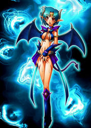 Rule 34 | 1990s (style), aqua hair, bishoujo senshi sailor moon, blush, boots, breasts, cleavage, corruption, crooked navel, demon girl, demon horns, demon tail, demon wings, horns, mizuno ami, nail polish, navel, open mouth, pointy ears, red eyes, sailor mercury, short hair, smile, spread wings, stand, demon girl, sweat, tail, tiara, transformation, wings