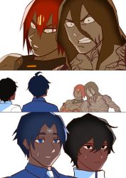 Rule 34 | 4boys, abs, agni gandiva, arjuna (fate), ashwatthama (fate), bara, bishounen, black eyes, black hair, blue eyes, brown hair, crossover, cyborg, dark-skinned male, dark skin, facial mark, fate/apocrypha, fate/grand order, fate (series), forehead mark, hair between eyes, hirunagi, indian clothes, long hair, male focus, mechanical arms, multiple boys, muscular, parted lips, pectorals, prosthesis, prosthetic arm, red hair, scp-073, scp-076-2, scp foundation, short hair, single mechanical arm, smile, tattoo, teeth, toned, toned male, topless male, trait connection, yellow eyes