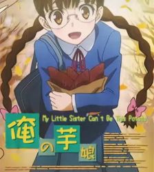 Rule 34 | anime screenshot, black hair, braided pigtails, glasses, lowres, poster, potato, school uniform, screencap, smile, solo, witch craft works