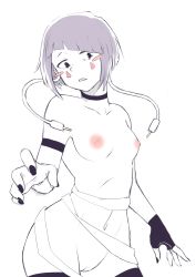 Rule 34 | 10s, 1girl, artist request, blush, blush stickers, boku no hero academia, breasts, choker, earplugs, facial mark, fingerless gloves, gloves, highres, hip focus, jirou kyouka, looking at viewer, nail polish, navel, nipples, purple hair, pussy, short hair, simple background, small breasts, solo, uncensored, white background