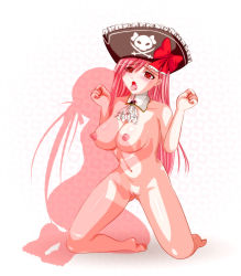 Rule 34 | 2girls, airi (queen&#039;s blade), breasts, captain liliana, hat, highres, large breasts, long hair, medium breasts, multiple girls, nude, pink hair, pirate hat, queen&#039;s blade, red eyes, tongue, tongue out, twintails, wingr, yuri