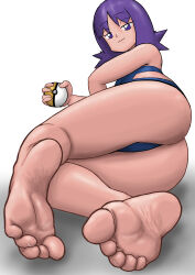 Rule 34 | 1girl, absurdres, ass, barefoot, breasts, creatures (company), foot focus, full body, game freak, gs ball, highres, holding, holding poke ball, looking at viewer, lying, nintendo, okkinatintin, philena ivy, poke ball, pokemon, pokemon (anime), pokemon (classic anime), small breasts, smile, soles, solo, swimsuit, toenails, toes