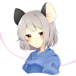 Rule 34 | 1girl, abe suke, alternate costume, animal ears, blush, brown eyes, closed mouth, grey hair, looking at viewer, mouse ears, nazrin, short hair, solo, touhou, upper body, white background