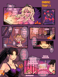 Rule 34 | !?, 2girls, bakki, blonde hair, blush, blush stickers, breasts, brown hair, comic, embric of wulfhammer&#039;s castle, english text, closed eyes, green eyes, large breasts, long hair, louni quickfingers, multiple girls, open mouth, scared, shaded face, skeleton, speech bubble, spoken interrobang, surprised, sweatdrop, the duchess of elstwhere, thought bubble, tiara, x x