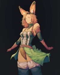 Rule 34 | 1girl, aidenr0, breasts, brown hair, fire emblem, fire emblem: three houses, hapi (fire emblem), leotard, medium breasts, rabbit ears, skirt, smile, solo