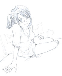 Rule 34 | 1girl, breasts, cleavage, glasses, hand on own hip, monochrome, original, short hair, sketch, solo, traditional media, yoshitomi akihito