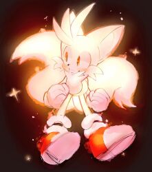 Rule 34 | 1boy, animal nose, black background, blush, closed mouth, fox boy, full body, furry, furry male, gloves, male focus, multiple tails, orange eyes, shoes, simple background, solo, sonic (series), super tails, tail, tails (sonic), two tails, usa37107692, white gloves