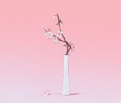 Rule 34 | cherry blossoms, highres, mitsubachi (roundbee), no humans, original, petals, pink background, sapling, shadow, simple background, still life, vase