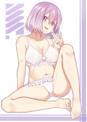 Rule 34 | 10s, 1girl, absurdres, barefoot, bikini, breasts, caibao return, cameltoe, fang, feet, frilled bikini, frills, gridman universe, highres, large breasts, light purple hair, looking at viewer, navel, open mouth, pink eyes, see-through, shinjou akane, short hair, sitting, smile, solo, ssss.gridman, swimsuit, toes, white bikini