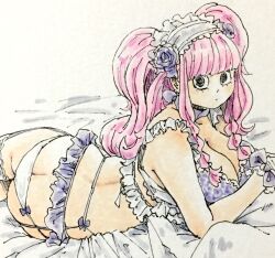 Rule 34 | 1girl, ass, breasts, butt crack, cleavage, gamenamepuipui, highres, large breasts, lingerie, long hair, one piece, panties, perona, pink hair, solo, tagme, underwear