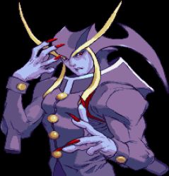 Rule 34 | 1boy, blue skin, capcom, claws, colored skin, jedah dohma, lowres, male focus, simple background, solo, vampire (game)