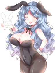 Rule 34 | ^ ^, animal ears, artist name, ass, beyblade, beyblade: burst, blue hair, blush, breasts, character name, closed eyes, fake animal ears, happy, kymhotii, large breasts, leotard, long hair, nishiro nya, open mouth, pantyhose, playboy bunny, rabbit ears, self-upload, smile, solo, white background