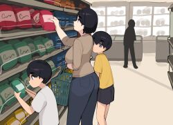 Rule 34 | groceries, looking at another, looking at ass, mother (pepper0), pepper0, supermarket, tagme, white shirt brother (pepper0), yellow shirt brother (pepper0)