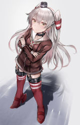 Rule 34 | 1girl, amatsukaze (kancolle), black dress, blush, brown eyes, closed mouth, collarbone, crossed arms, dress, full body, hair between eyes, hair tubes, highres, interstellar, kantai collection, long hair, long sleeves, red thighhighs, sailor collar, sailor dress, silver hair, solo, standing, thighhighs, two side up, white sailor collar