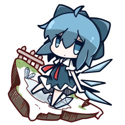 Rule 34 | 1girl, ahoge, blue eyes, blue hair, bow, chibi, cirno, hair bow, hair ribbon, highres, ice, ice wings, looking at viewer, matching hair/eyes, nuu (nu-nyu), ribbon, short hair, simple background, solo, touhou, white background, wings