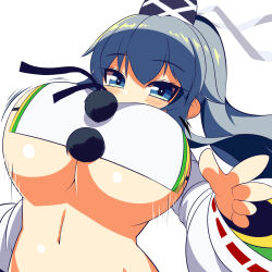 Rule 34 | 1girl, breasts, gero zoukin, highres, large breasts, mononobe no futo, simple background, touhou, underboob, white background