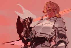Rule 34 | armor, blonde hair, blue eyes, catherine (fire emblem), clenched hand, dark skin, fire emblem, fire emblem: three houses, knight, low ponytail, nintendo