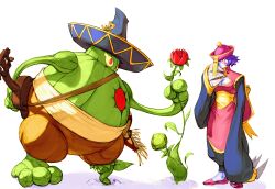 Rule 34 | absurdres, amingo, cactus, claws, flower, hat, highres, jiangshi, lei lei, looking at another, marvel vs. capcom, marvel vs. capcom 2, sombrero, vampire (game)