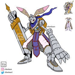 absurdres andiramon_(deva) armor digimon digimon_(creature) fusion highres knightmon oridigi original sword weapon