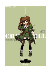Rule 34 | 1girl, acea4, brown hair, crocodile, crocodilian, long hair, looking at viewer, military, military vehicle, motor vehicle, open mouth, original, personification, simple background, smile, solo, stuffed animal, stuffed toy, tank, thighhighs