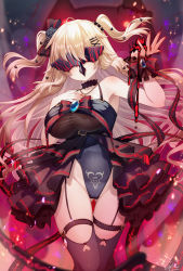 Rule 34 | 1girl, adapted costume, akai haato, artoria pendragon (all), artoria pendragon (fate), bare shoulders, black choker, black leotard, black thighhighs, blonde hair, breasts, choker, commentary request, eye mask, fate/stay night, fate (series), garter straps, hair between eyes, hair ornament, hairclip, heart, heart hair ornament, highres, hololive, large breasts, leotard, long hair, magowasabi, nail polish, parted lips, saber alter, signature, smile, solo, standing, thighhighs, twitter username, two side up, very long hair, virtual youtuber, wrist cuffs, x hair ornament