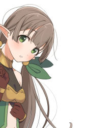 Rule 34 | 1girl, afnroll, ayumi (princess connect!), blush, breasts, brown hair, elf, green eyes, highres, long hair, looking at viewer, medium breasts, open mouth, pointy ears, princess connect!