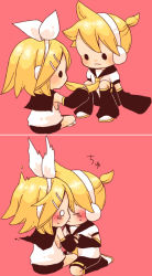 Rule 34 | 1boy, 1girl, bad id, bad pixiv id, blush, brother and sister, chibi, detached sleeves, hetero, incest, kagamine len, kagamine rin, kiss, miza-sore, mouth hold, siblings, twincest, twins, vocaloid