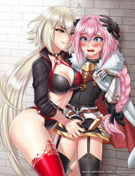 Rule 34 | 1boy, 1girl, ahoge, astolfo (fate), ball busting, bdsm, bikini, black bikini, black thighhighs, blush, braid, braided ponytail, breasts, bulge, cbt, cowboy shot, crotch grab, fate (series), femdom, garter straps, jeanne d&#039;arc alter (swimsuit berserker) (fate), jeanne d&#039;arc (fate), jeanne d&#039;arc alter (fate), jeanne d&#039;arc alter (swimsuit berserker) (fate), jeanne du2019arc (alter) (fate), jeanne du2019arc (alter swimsuit berserker), large breasts, pink eyes, pink hair, racoon-kun, squeezing testicles, standing, swimsuit, tagme, testicles, thighhighs, trap, yellow eyes