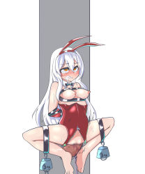 Rule 34 | 1girl, barefoot, bdsm, blush, bondage, bound, bound arms, bound legs, breast bondage, breasts, censored, clothed sex, elsword, eve (elsword), feet, foaming at the mouth, highres, long hair, medium breasts, object insertion, penis, playboy bunny, predicament bondage, pussy juice, rape, rnerhlrl, sex, sweat, text focus, vaginal, vaginal object insertion, weights, white hair