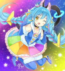 Rule 34 | 1girl, animal ears, bad id, bad pixiv id, boots, braid, cat ears, cure cosmo, elbow gloves, gloves, magical girl, precure, solo, star twinkle precure, thigh boots, thighhighs, tomo-3ke, twin braids, yuni (precure)
