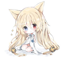 Rule 34 | 1girl, :3, animal ears, bad id, bad pixiv id, bare arms, bare shoulders, blonde hair, blue flower, blue rose, cat ears, chibi, closed mouth, cottontailtokki, dress, flower, g41 (girls&#039; frontline), girls&#039; frontline, hair between eyes, hair ornament, hands up, head tilt, long hair, looking at viewer, low-tied long hair, panties, paw pose, rose, sleeveless, sleeveless dress, solo, sparkle, underwear, v-shaped eyebrows, very long hair, white background, white dress, white panties