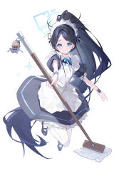 1girl absurdres amana_(pocketkey) aris_(blue_archive) black_hair blue_archive blue_eyes highres long_hair looking_at_viewer maid short_sleeves simple_background smile solo