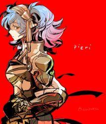 Rule 34 | 1girl, armor, artist name, blue hair, character name, fire emblem, fire emblem fates, gloves, hairband, nintendo, peri (fire emblem), pink hair, red background, simple background, solo, torisudesu, twintails, upper body, yellow eyes