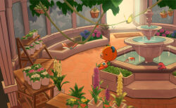 Rule 34 | 1boy, absurdres, animal crossing, bear, blue flower, bottomless, bug, butterfly, closed eyes, fish, flower, fountain, furry, hanging plant, highres, hydrangea, insect, koi, nintendo, orange flower, pink flower, plant, potted plant, red flower, satojoyu, shirt, sitting, sleeping, sleeping upright, solo, star (symbol), star print, stitches (animal crossing), t-shirt, vines, water, white flower, yellow butterfly, yellow flower
