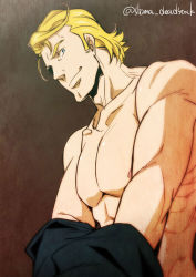 Rule 34 | 1boy, abs, arthur (fire emblem fates), artist name, bad id, bad pixiv id, blonde hair, blue eyes, cleft chin, fire emblem, fire emblem fates, male focus, muscular, nintendo, shima deadstock, solo, topless male, undressing