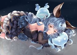 Rule 34 | 1girl, animal ears, armpits, backless outfit, bare back, belt, black gloves, blue hair, breasts, brown gloves, earrings, erune, ferry (granblue fantasy), gloves, granblue fantasy, hoop earrings, jewelry, long hair, looking at viewer, loose belt, rabbit ears, sideboob, single earring, small breasts, solo, soraneko hino, wavy hair, whip, yellow eyes