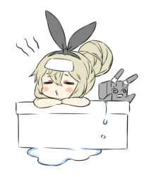 Rule 34 | 1girl, = =, bad id, bad twitter id, bathing, bathtub, blonde hair, blush, blush stickers, closed eyes, hair between eyes, kantai collection, long hair, rensouhou-chan, shimakaze (kancolle), shiosoda, simple background, solo, water, white background