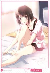 Rule 34 | 1girl, 2c=galore, absurdres, applying pedicure, artist name, barefoot, blush, breasts, brown eyes, brown hair, casual, cleavage, clipping nails, clipping toenails, collarbone, d:, feet, hands on feet, highres, holding own foot, katou megumi, medium breasts, nail clippers, open mouth, page number, saenai heroine no sodatekata, scan, shirt, sitting, toes, unworn socks, white legwear, white shirt, window