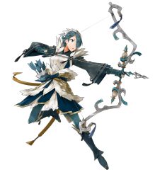 Rule 34 | 1girl, arrow (projectile), blue eyes, blue hair, boots, bow (weapon), drawing bow, fire emblem, fire emblem fates, fire emblem heroes, full body, fur trim, gloves, hair over one eye, hairband, highres, holding bow (weapon), kyuusugi toku, nintendo, official art, open mouth, partially fingerless gloves, quiver, setsuna (fire emblem), solo, transparent background, weapon