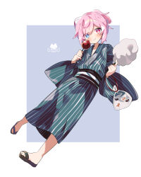 Rule 34 | 1boy, absurdres, bag, black footwear, blue background, blue eyes, bright pupils, candy, candy apple, commentary request, cotton candy, earrings, fish, fishes, food, full body, green haori, green kimono, green obi, green sash, haori, heterochromia, highres, holding, holding candy, holding food, japanese clothes, jewelry, kimono, light blush, long sleeves, looking at viewer, male focus, obi, original, pink eyes, plastic bag, ponytail, raito-kun (uenomigi), sandals, sash, short hair, siblings, simple background, smile, solo, striped clothes, striped haori, striped kimono, striped obi, striped sash, uenomigi, white background, white pupils