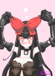 Rule 34 | 10s, 1girl, abyssal ship, bare shoulders, black hair, bow, chain, choker, claws, dress, glowing, glowing eyes, gothic lolita, hair bow, heart, heart-shaped pupils, kantai collection, katou techu, lace, lace-trimmed dress, lace trim, lolita fashion, long hair, red bow, red eyes, seaplane tender princess, smile, symbol-shaped pupils, very long hair