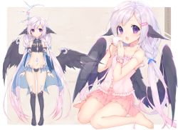 bare_shoulders braid character_sheet highres long_hair original purple_eyes runastark silver_hair skin_tight skirt wings